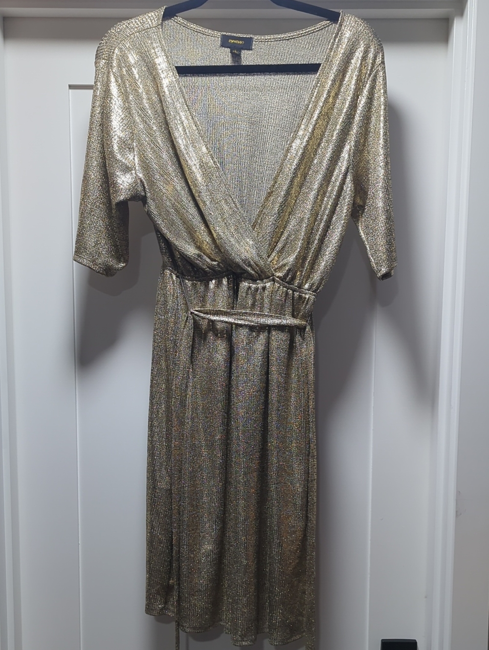 Espresso Metallic Gold Midi Wrap Dress